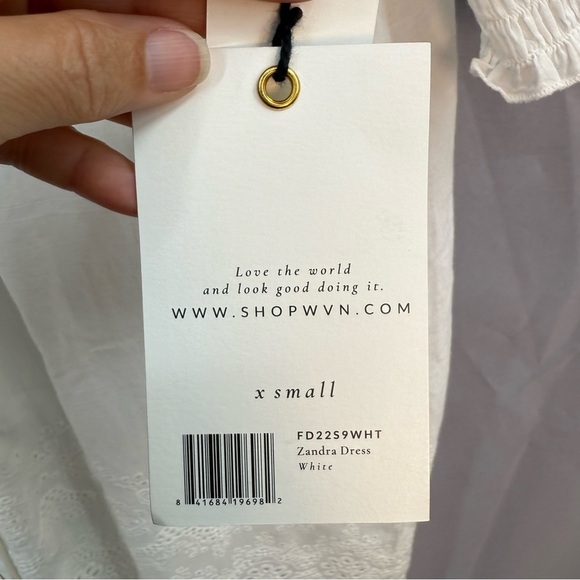 WVN White Eyelet 100% Organic Cotton Short Sleeve Midi Dress Size XS NWT - Picture 5 of 9